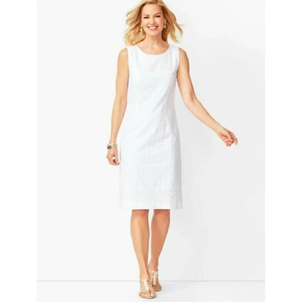 Talbots | Embroidered Eyelet Sheath Sleeveless Ivory White Dress | Size 18 - Picture 2 of 13